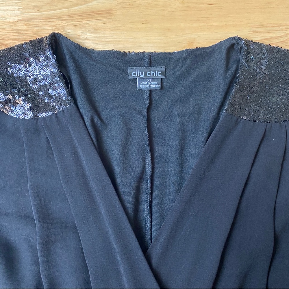 CITY CHIC Black Sequin V-Neck Demi Maxi Dress Plus Size XS 14 Party Cocktail - Picture 5 of 11